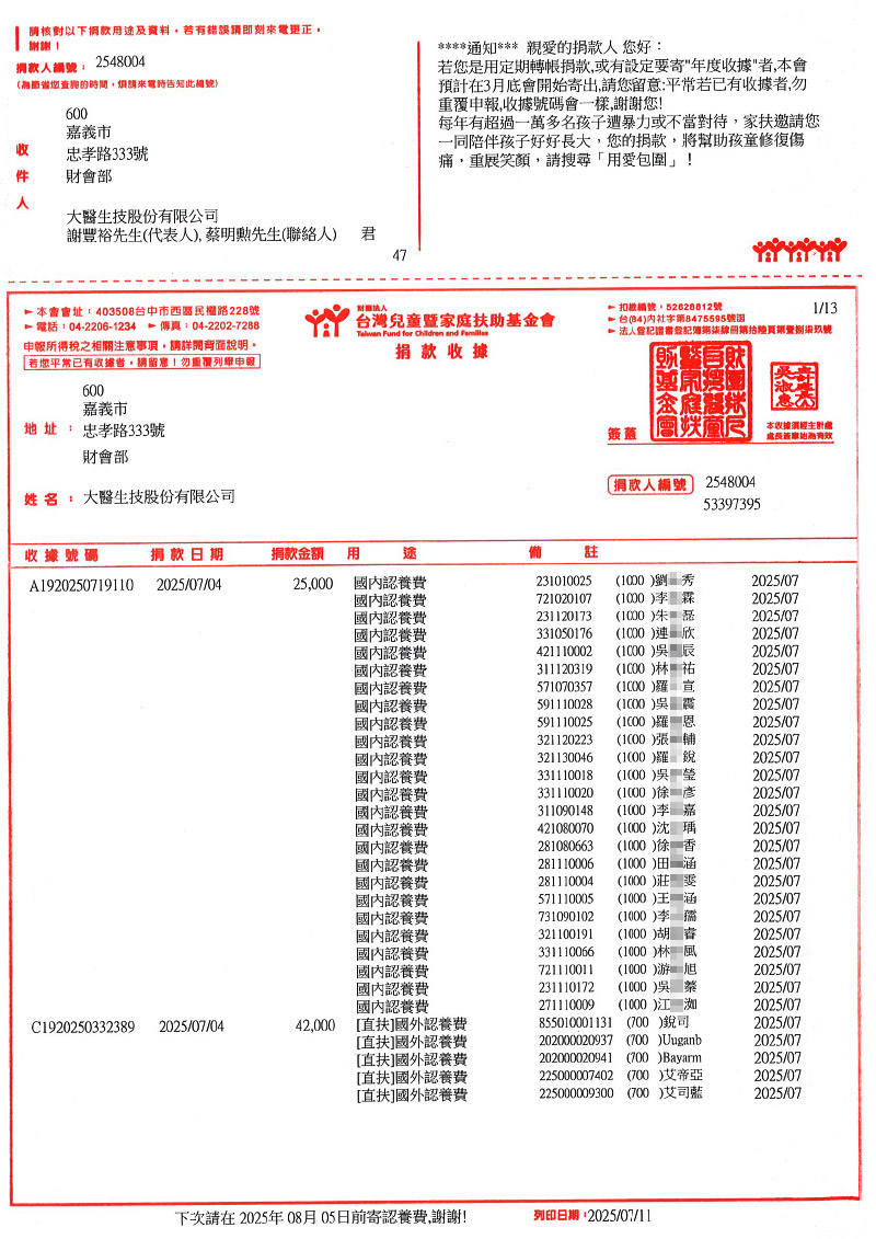 捐款明細