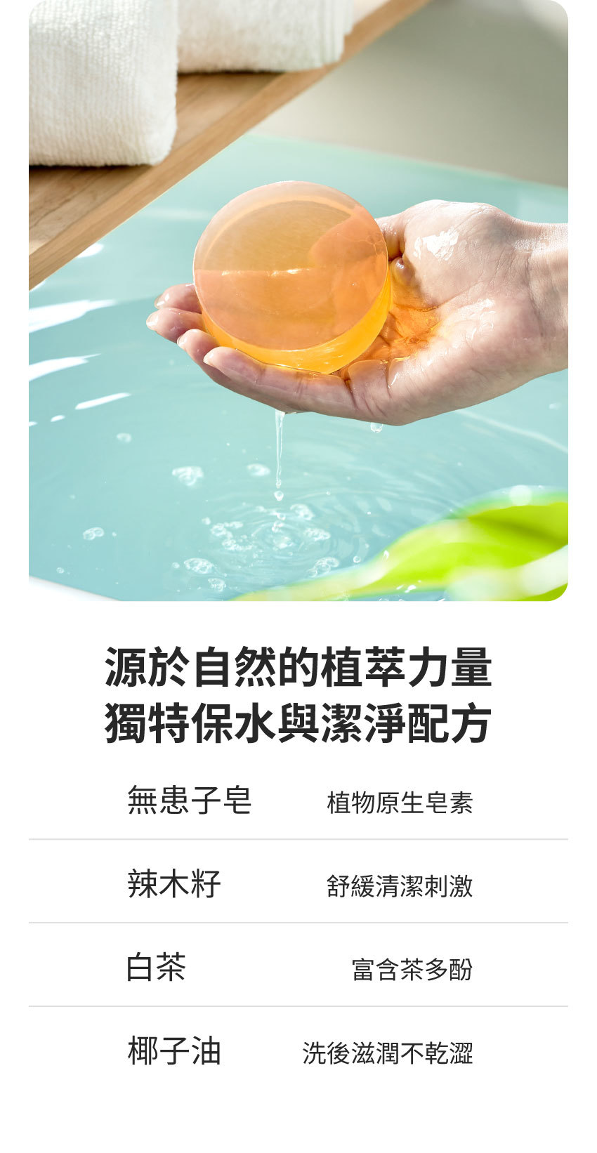 源於自然的植萃力量 獨特保水與潔淨配方
